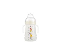 MAM Biberon de transition 4+ mois 220 ml Blanc – tétine débit 3 rapide + bec anti-fuite et poignées