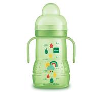 MAM Biberon de transition 4+ mois 220 ml Blanc – tétine débit 3 rapide + bec anti-fuite et poignées