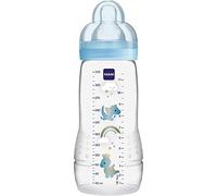 MAM Biberon Easy Active 2ème âge Décoré 330ml à partir de 6 mois Tétine Débit X Bleu (Lot de 2)