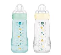 MAM | Biberon Easy Active 6+ Mois Couleur Glace + Perle (lot de 2 x 330 ml) - avec tétine en silicone débit X vitesse ultra-rapide - pour bébé fermeture hermétique