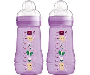 MAM Biberon Easy Active avec Tétines à Débit Moyen MAM, Lot de Deux Biberons, Alimentation pour Bébé, 270 ml, Violet (les Modèles peuvent Varier)