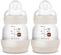 MAM Biberon Easy Start Anti-Colique 0 Mois - Débit Lent (130 ml) Sable pour Réduire les Coliques et l'Inconfort de Bébé - Compatible Allaitement Maternel (Lot de 2)