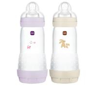MAM Biberon Easy Start/Anti-Colique - 320ml - Lilas + Sable - Tétine Débit 3 - X2