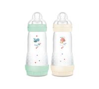 MAM - Lot 2 Biberons Easy Start Anti-Colique 320 ml Tétine débit 3 - Menthe + Coton