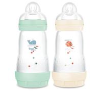 MAM - Lot de 2 biberons Easy Start Anti-Colique 260 ml tétine débit 2 - Menthe + Coton