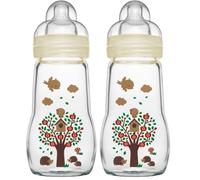 MAM Biberon en verre (260 ml) - Biberon résistant à la chaleur et aux variations de température - Tétine Débit 2 Moyen pour bébé à partir de 2 mois - Couleur : Blanc (Lot de 2)