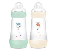 MAM - Lot de 2 biberons Easy Start Anti-Colique 260 ml tétine débit 2 - Menthe + Coton