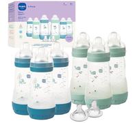 MAM Biberons anti-coliques Easy Start de 255,1 g, débit moyen avec 2 tétons bonus (débit rapide et extra rapide), réduit les coliques, les gaz et les reflux, faciles à nettoyer, sans BPA, 2 mois et