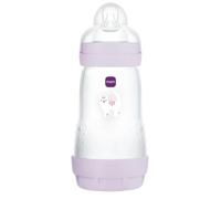 MAM Biberon Easy Start Nature – Anti-colique – Tétine débit 2 – 260 ml Lilas