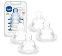 MAM Bottle Nipples Slow Flow Nipple Level 1, for Newborns and Older, SkinSoft Silicone Nipples for Baby Bottles, Fits All MAM Bottles, 4 Pack
