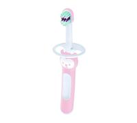 MAM Brosse à dents pour bébé, manche compact, ergonomique et antidérapant, idéale pour les premières dents, avec protection de sécurité, petite tête et poils extra doux, rose, lot de 1