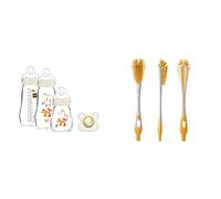 MAM Coffret Biberons Verre (3 biberons verre + 1 sucette) - Biberon MAM en verre résistant à la chaleur & Goupillon biberon & tétine, poils extra-souples anti-rayures - coloris aléatoire