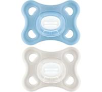 MAM Comfort Lot de 2 tétines 2-6 mois - Sucettes ultra-souples et légères pour les petits bébés - Tétines orthodontiques 100% silicone MAM SkinSoft avec boîte de stérilisation