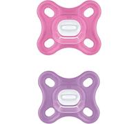 MAM Comfort - Lot de 2 tétines en silicone (0-2 mois) - Sucettes pour les prématurés et les nouveau-nés - Ensemble de sucettes avec boîte à sucette - Rose/Violet