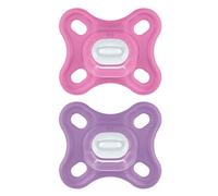 MAM Comfort - Lot de 2 tétines en silicone (0-2 mois) - Sucettes pour les prématurés et les nouveau-nés - Ensemble de sucettes avec boîte à sucette - Rose/Violet