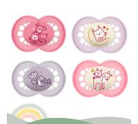 MAM Day & Night Lot de 4 tétines en silicone « Skin Soft » 6-16 Mix // avec 2 boîtes de transport stérilisées