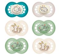 MAM Day & Night, Lot de 6 tétines en silicone 6-16 mois, 3 étuis de transport stérilisés inclus