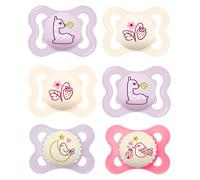 MAM Day & Night Lot de 6 tétines en silicone pour fille de 0 à 6 ans, avec 3 boîtes de transport stérilisées