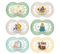 MAM Day & Night sucettes, Lot de 6 sucettes en silicone 16 mois +, 3 étuis de transport stérilisés inclus