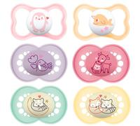 MAM Day & Night sucettes, pack for Girls, Lot de 6 sucettes en silicone 16 mois +, 3 étuis de transport stérilisés inclus