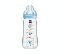 MAM Biberon Easy Active 2ème âge Décoré 330ml à partir de 6 mois Tétine Débit X Bleu (Lot de 2)