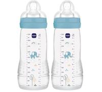 MAM Easy Active 6 mois et plus Couleur Océan (330 ml) - avec tétine en silicone débit X vitesse ultra-rapide - pour bébé avec fermeture hermétique (Lot de 2)