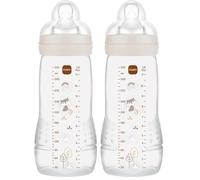 MAM Easy Active 6 mois et plus Couleur Sable (330 ml) - avec tétine en silicone débit X vitesse ultra-rapide - pour bébé avec fermeture hermétique (Lot de 2)
