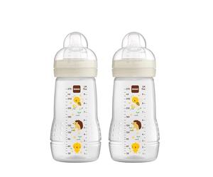 MAM Easy Active, lot de 2 biberons, 270 ml, avec tétine MAM, en silicone SkinSoft, biberons avec forme ergonomique, pour bébé de 0 mois et plus, abeille/hérisson