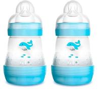 MAM - Easy Start A117 - Biberon anti-colique breveté avec tétine 1 en silicone SkinsofTM ultra doux, pour bébés à partir de 0 mois, 160 ml, bleu, auto-stérilisable en 3 minutes (Lot de 2)