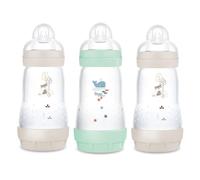 MAM Easy Start Lot de 3 biberons anti-coliques, biberons pour nouveau-nés, 94% d'acceptation, 80% de coliques en moins, tétine taille 1, 260 ml, 0+ Mon, uni et menthe
