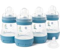 MAM Easy Start Lot de 4 biberons anti-coliques auto-stérilisants MAM à débit lent Taille 1 + 1 tétine à débit moyen Taille 2 Bleu