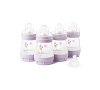 MAM Easy Start Lot de 4 biberons anti-coliques auto-stérilisants MAM à débit lent Taille 1 + 1 tétine à débit moyen Taille 2 Rose