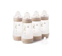 MAM Easy Start Lot de 4 biberons anti-coliques auto-stérilisants MAM à débit moyen Taille 2 + 1 tétine à débit rapide Taille 3 Unisexe