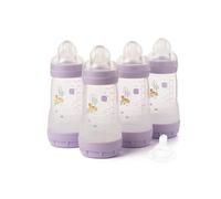 MAM Easy Start Lot de 4 biberons anti-coliques auto-stérilisants MAM à débit moyen Taille 2 + 1 tétine à débit rapide Taille 3 Rose