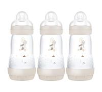 MAM Easy Start Self Sterilising Anti-Colic Bottle Pack of 3 (3 x 260 ml), MAM Baby Bottles with Medium Flow Teats, Essentials for Baby Feeding, Ivory (Designs May Vary)