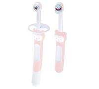 MAM Ensemble d'apprentissage du brossage, deux brosses à dents pour bébés avec protections de sécurité, idéales pour enseigner l'hygiène dentaire aux nourrissons, brosse à dents d'entraînement pour bébés, multicolore