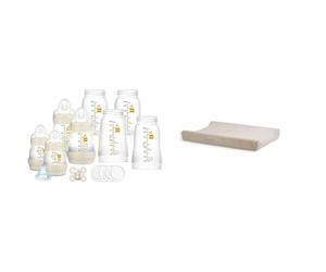 Mam Ensemble de 8 biberons de 130 ml, 160 ml et 260 ml, 1 tétine Start Nanò & Jollein Housse de Matelas à Langer en Tissu Éponge, 50 cm Longueur x 70 cm Largeur, Nougat 550-503-00093