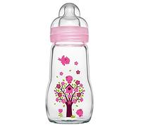 MAM Feel Good Biberon en verre MAM avec tétine à débit moyen Taille 2 pour nouveau-né 2 mois et plus Rose 260 ml