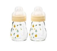 MAM Feel Good - Lot de 2 biberons en verre MAM avec tétine à débit lent - Taille 2-170 ml - Accessoires pour bébé - Jaune