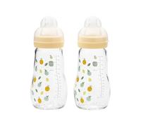 MAM Feel Good - Lot de 2 biberons en verre MAM avec tétine à débit moyen - Taille 2-260 ml - Accessoires pour bébé pour nouveau-né - Jaune