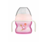 MAM Gobelet d'apprentissage à partir de 4 mois, 150 ml, bec verseur asymétrique en silicone facilement acceptable, avec poignées qui brillent dans le noir, rose, lot de 1