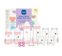MAM Grow with Baby 15 Pièces Coffret Cadeau Nouveau-né 0-4 Mois Biberons Anti-Colique et Silicone SkinSoft Essential Baby Article Fille