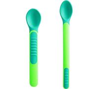 MAM Heat Sensitive Spoons & Cover, Couverts de sevrage changent de couleur avec la chaleur, avec étui à couverts, neutre