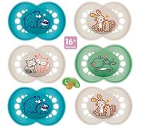 MAM Latex sucette 16+, lot de 6, avec 3 boîtes de transport stérilisées