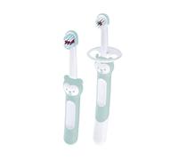 MAM Learn to Brush Set Brosse à dents pour bébé avec long manche pour tenir ensemble, brosse à dents pour enfant entraîne le brossage des dents, à partir de 5 mois, turquoise, 1 pièce (1 pièce)