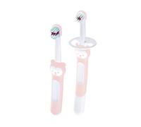MAM Learn to Brush Set Brosse à dents pour bébé avec long manche pour tenir ensemble, brosse à dents pour enfant entraîne le brossage des dents, à partir de 5 mois, rose