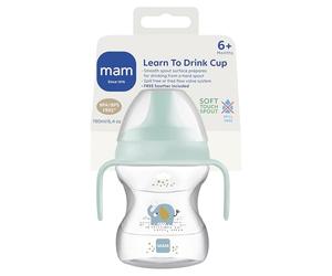 MAM Learn to Drink Cup, Bottle Handles and Soother, 6+ Months Baby Cup with Removable Handles, Baby Feeding Accessories, 190 ml, Blue (Designs May Vary)