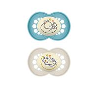 MAM Lot de 2 tétines, brillantes et respectueuses des dents, fabriquées à partir de matériaux écologiques et renouvelables, avec boîte à tétine, à partir de 16 mois et plus, renard/ours