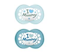 MAM Lot de 2 tétines originales en silicone MAM SkinSoft, respectueuses des dents, en matériaux durables et bio-renouvelables, avec boîte à tétine, pour bébé de 6 à 16 mois, bleu/bleu clair