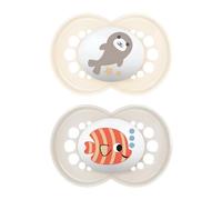 MAM Lot de 2 tétines originales en silicone SkinSoft, bio-rondes, avec attache-tétine, taille 16 mois et plus, neutres
